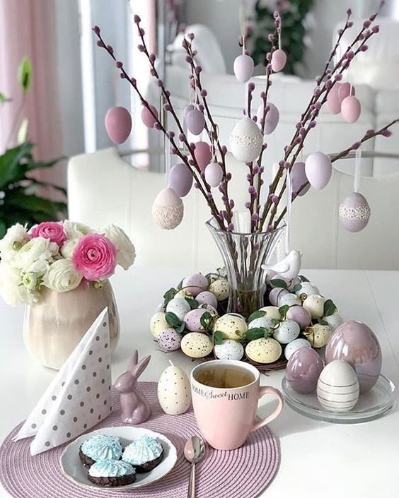 Pastel Egg Centerpiece with Pussy Willows