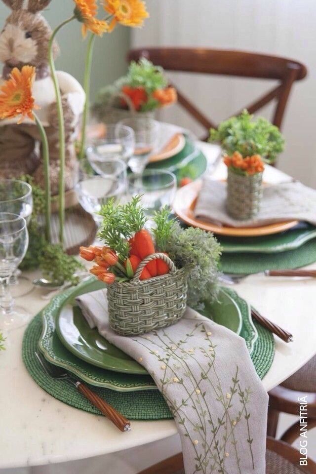 Rustic Spring Table with Carrot Baskets