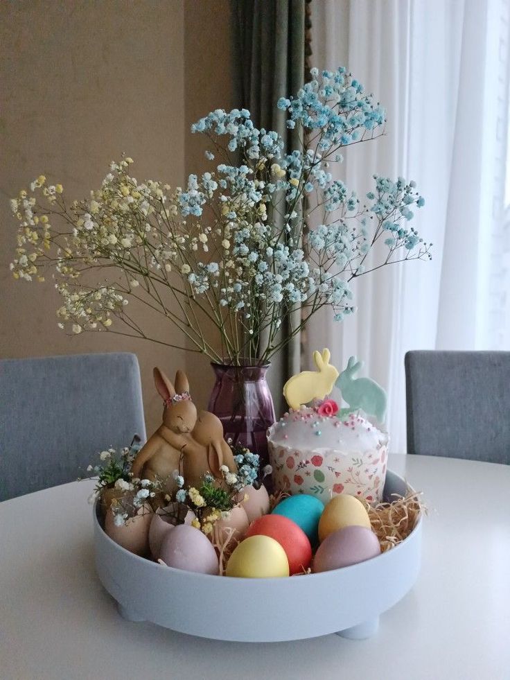Baby’s Breath and Bunny Figurine Centerpiece