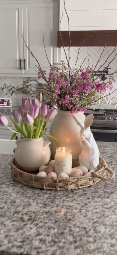 Floral and Candle Tray Centerpiece
