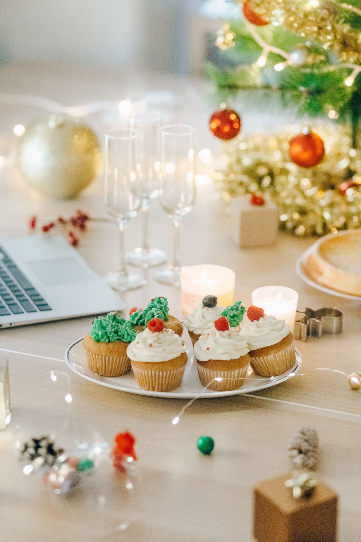 Christmas cupcakes on a holiday table